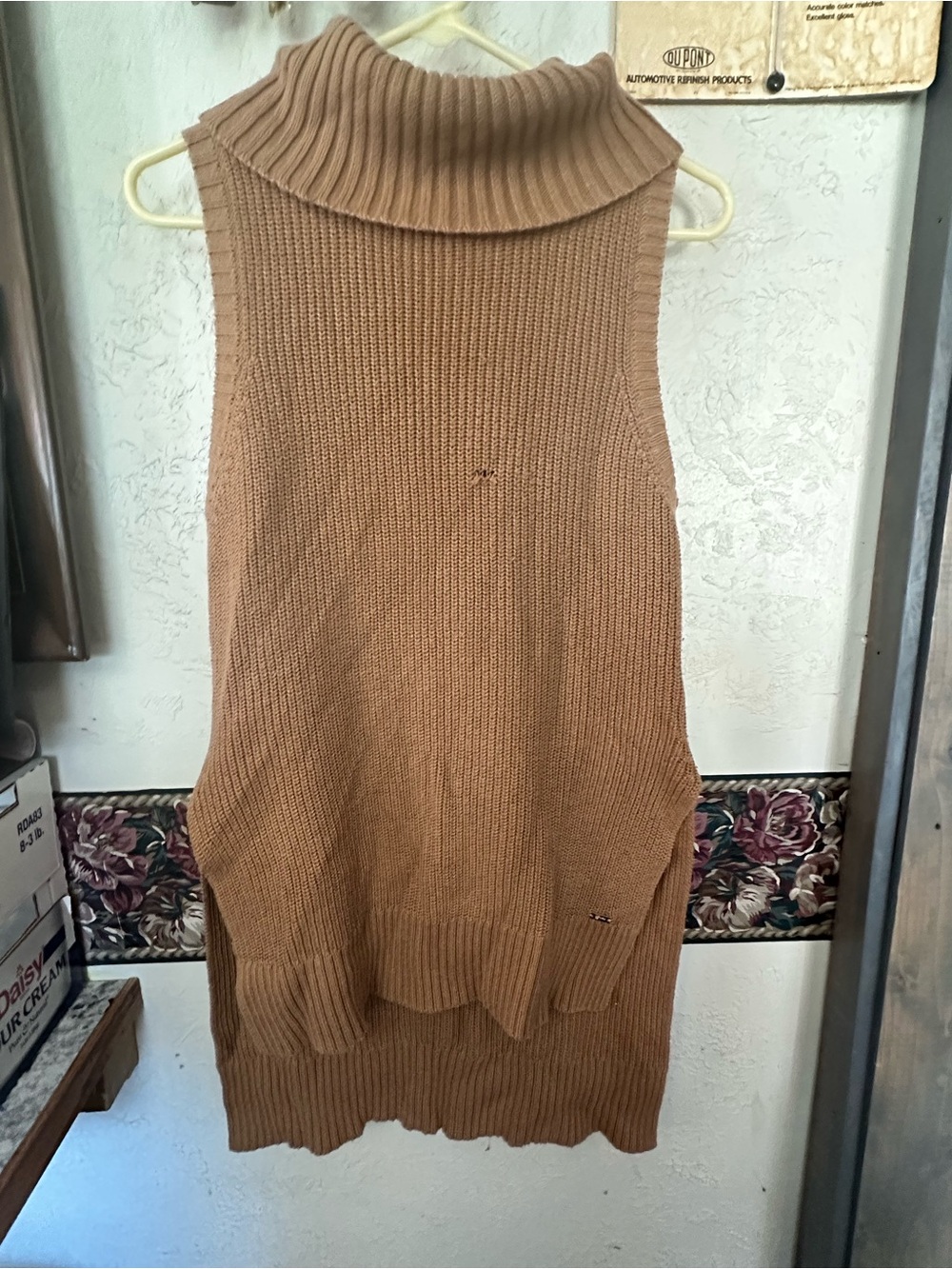 Guess Knit Sleeveless Cowl Neck Sweater in Camel